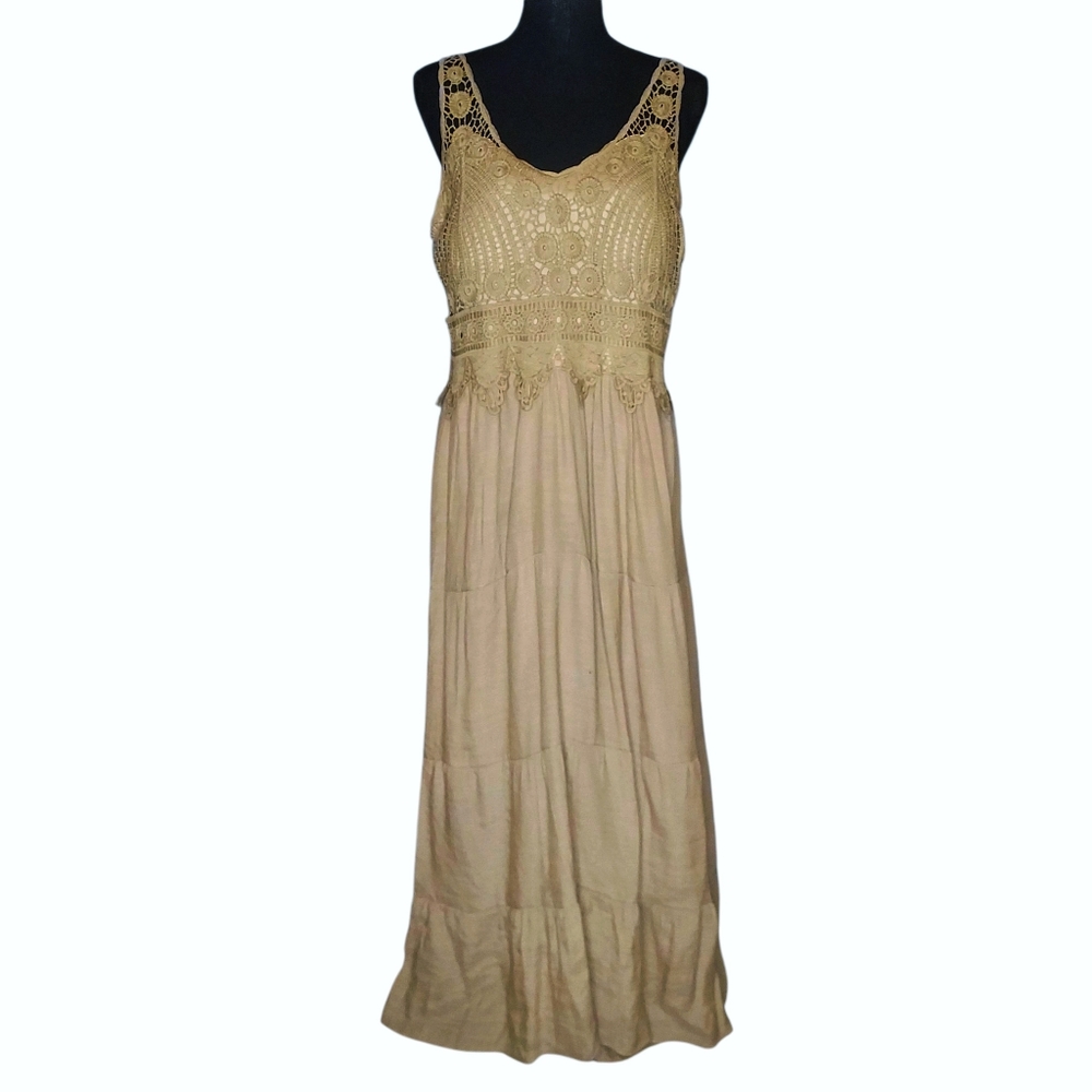 JGEE Women 2X Crochet Cottagecore Boho Fully Lined Maxi Dress - Picture 2 of 8